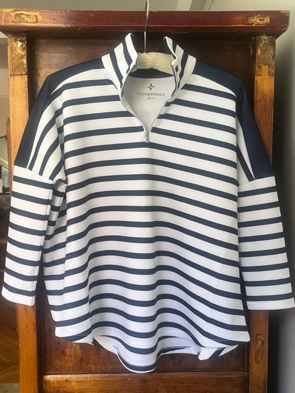 NWT Tuckernuck Sport Blue & White Stripe Hudson Quarter Zip XS/S - Picture 2 of 10